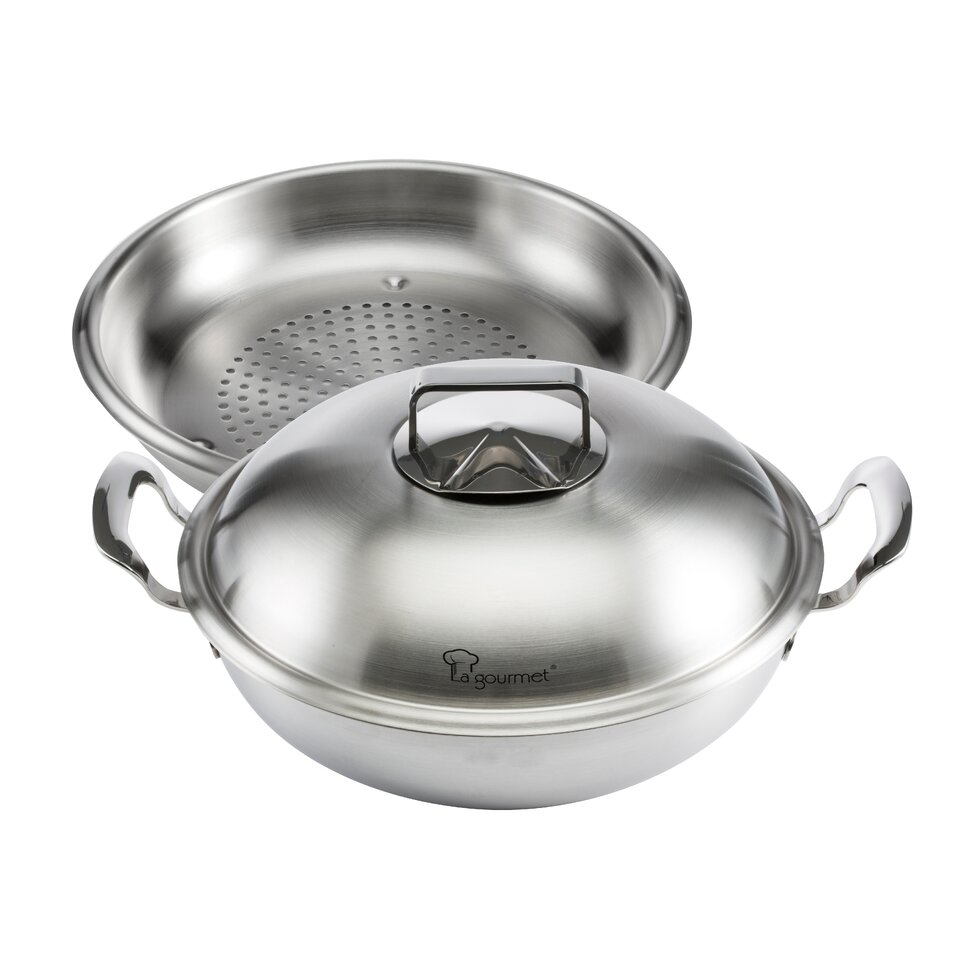 La gourmet Stainless Steel Wok with Steamer Insert 28cm | TANGS