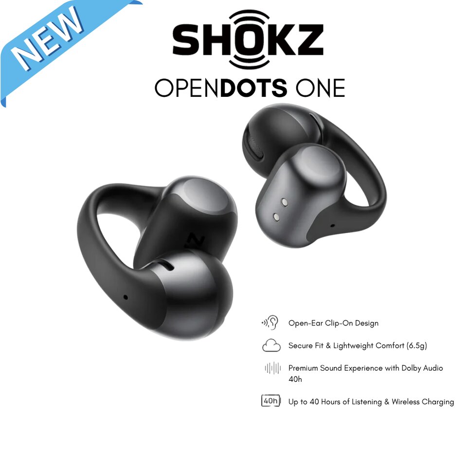 Shokz OpenDots ONE – Lightweight Clip‑On Open‑Ear Earbuds with