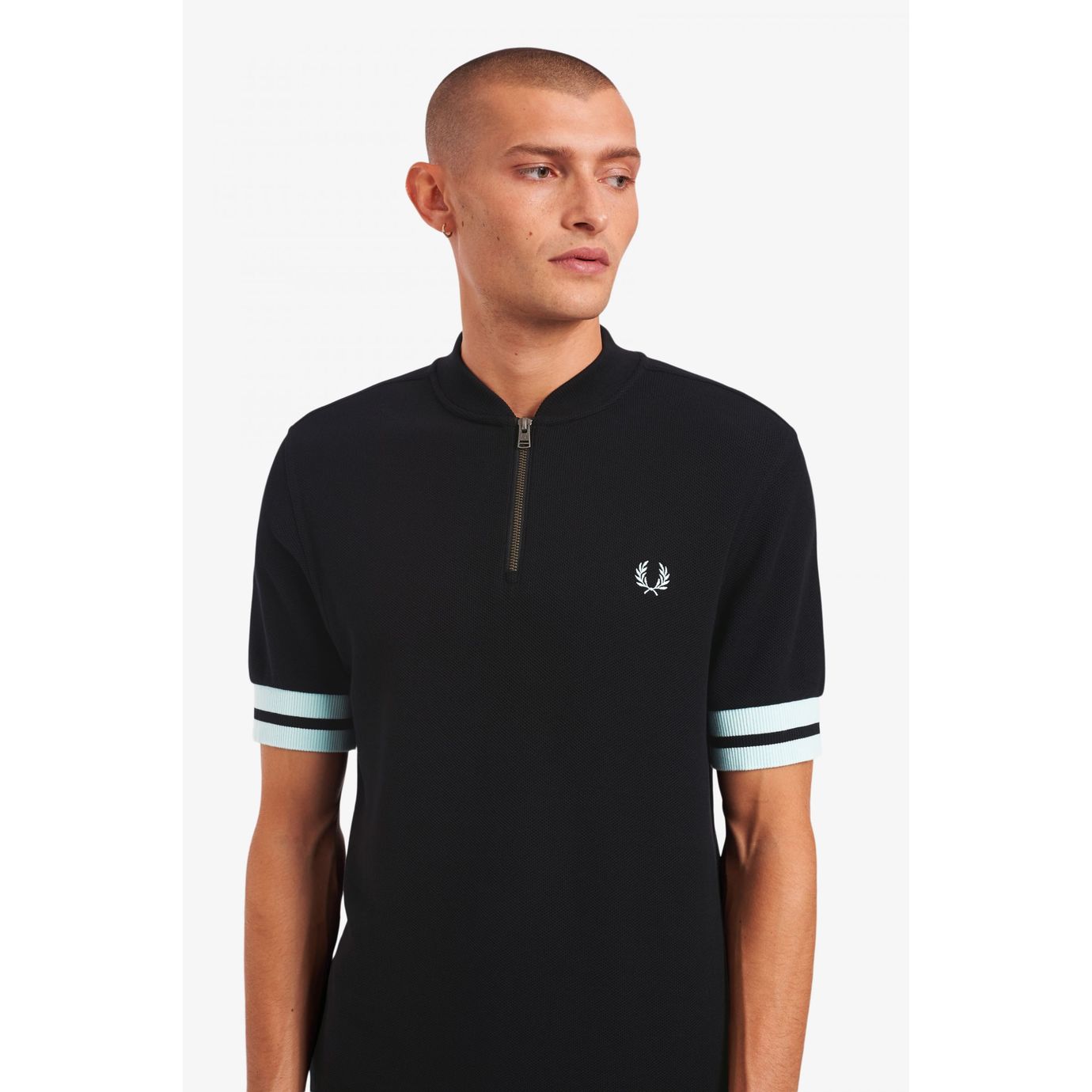 fred perry tipped cuff zip polo shirt