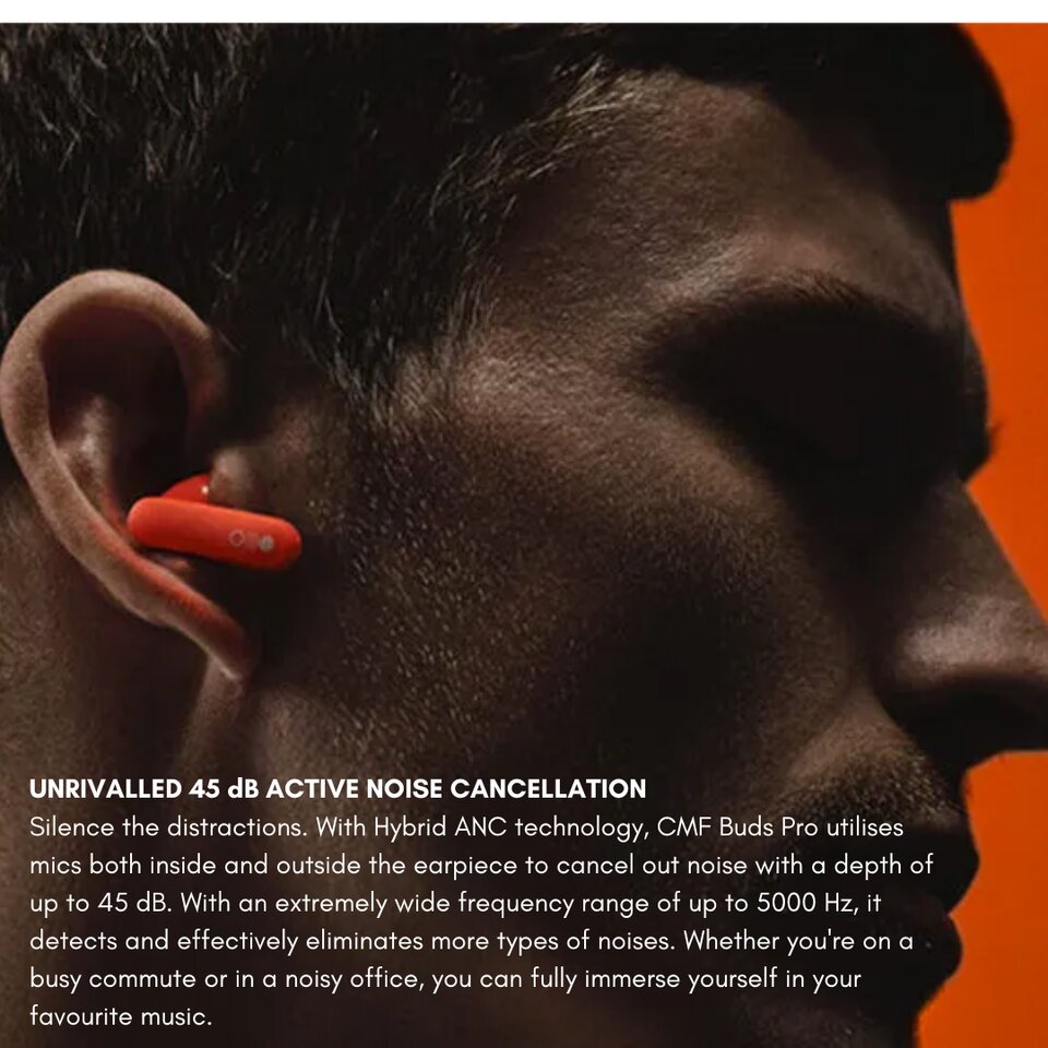  CMF BY NOTHING Buds Pro Wireless Earbuds,Active Noise  Cancellation to 45 dB,39H Playtime IP54 Waterproof Dynamic Bass  Earphones,Bluetooth 5.3 in Headphones for iPhone & Android (Orange) :  Electronics