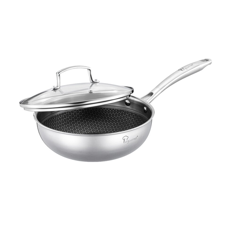 LA GOURMET GALACTIC 24CM WOK W GLASS LID TANGS Singapore