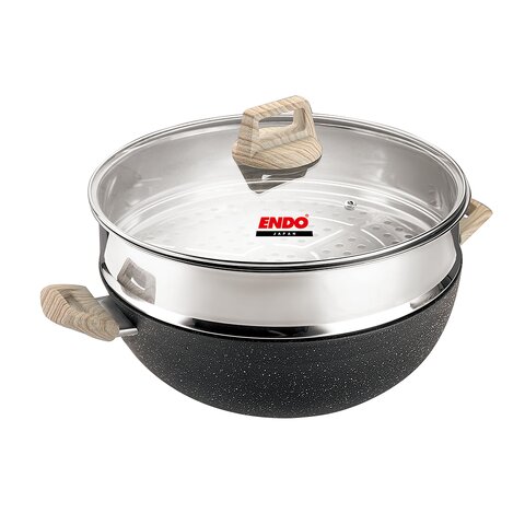 GANSEKI 32CM INDUCTION HEATING DIE CAST CHEF WOK WITH STEAMER (E-GSK-32 ...