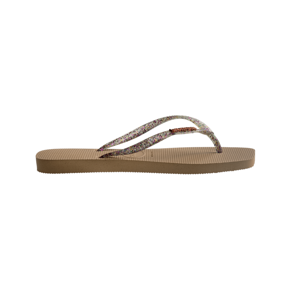 Slim Square Logo Metallic Rose Gold Flip Flops